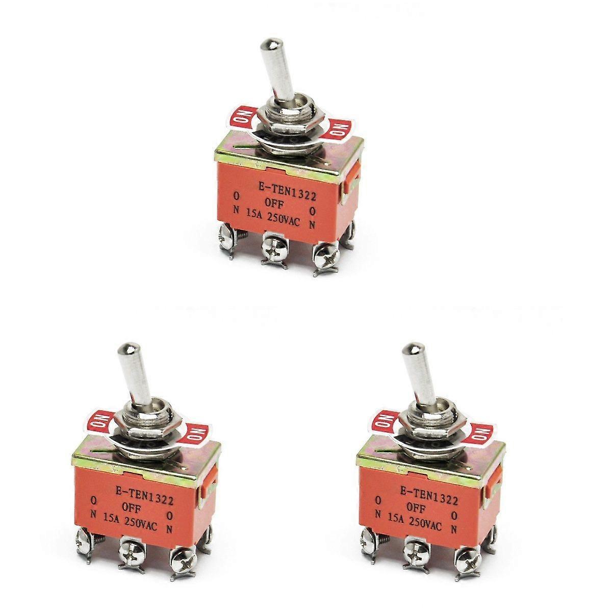 3pcs DPDT ON/OFF/ON 3 Position Toggle Switch AC 250V 15A E-TEN1322