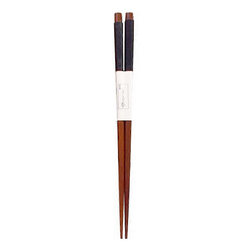 Hariumiu 1 Pair Natural Solid Wood Handmade String Wrapped Handle Chopsticks Tableware-Black
