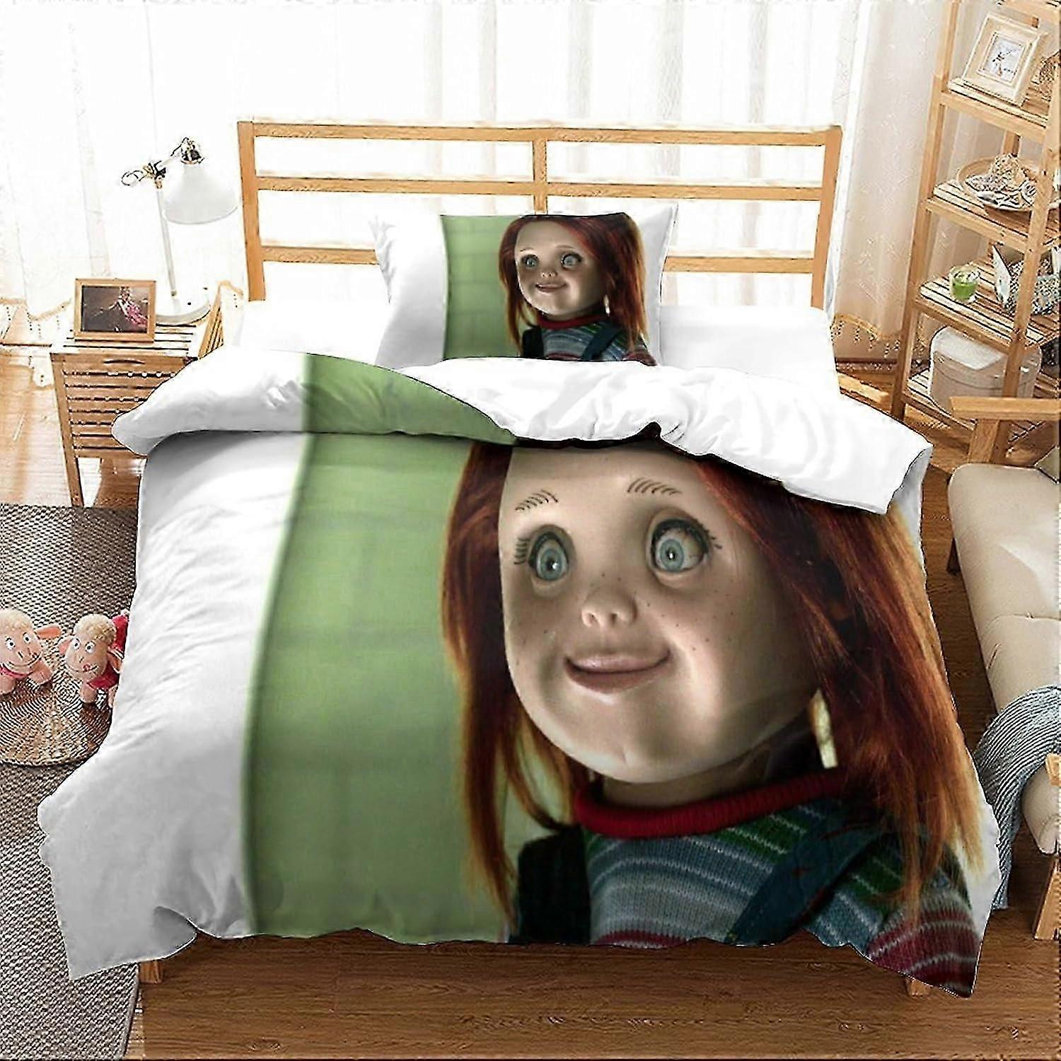 Conjunto de Roupa de Cama 3D Chucky Doll Capa Edredom para Meninos Adolescentes 2 Peças Jogo Infantil Padrão Capa Colcha Capa Colcha com fronhas