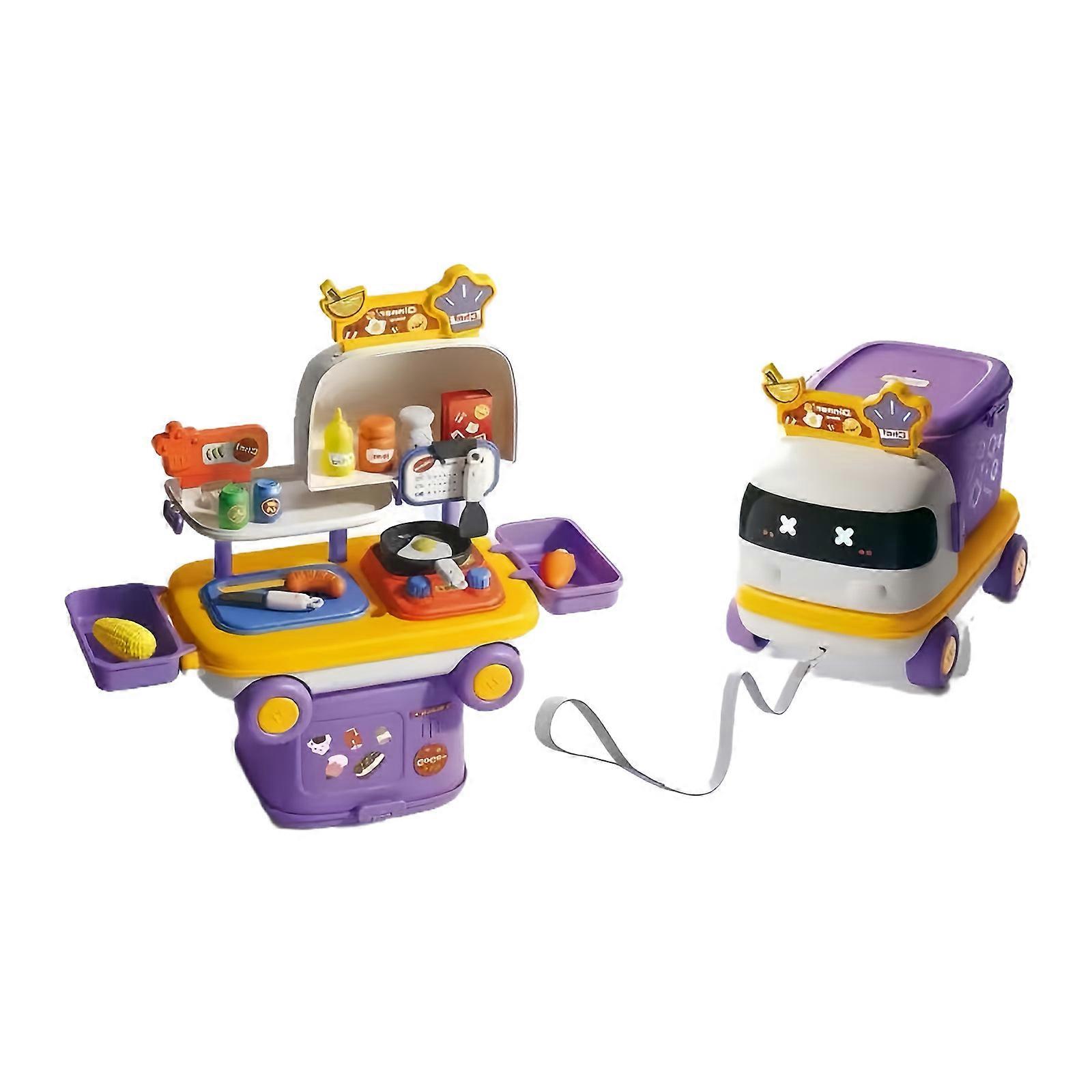 Multifunctional Kids Pretend Cooking Set With Makeup Tools And Toy Vehicle For Interactive Imaginative Play Multicolor