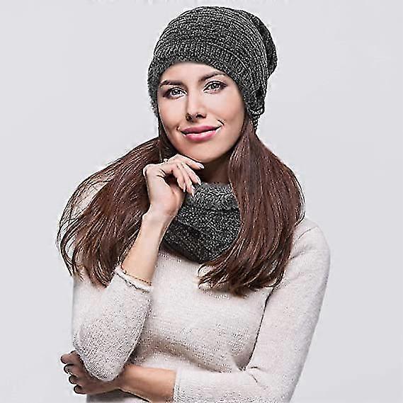 Hat de iarnă Beanie Hat eșarfă Set Soft pălării groase cald craniu Caps Grey