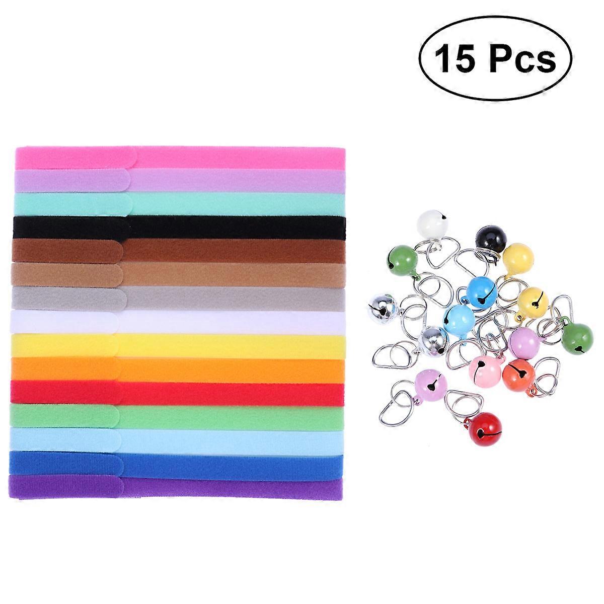 15 PC 15 Colors Single Side Plush Puppy ID Collars with Bells for Dog and Cat