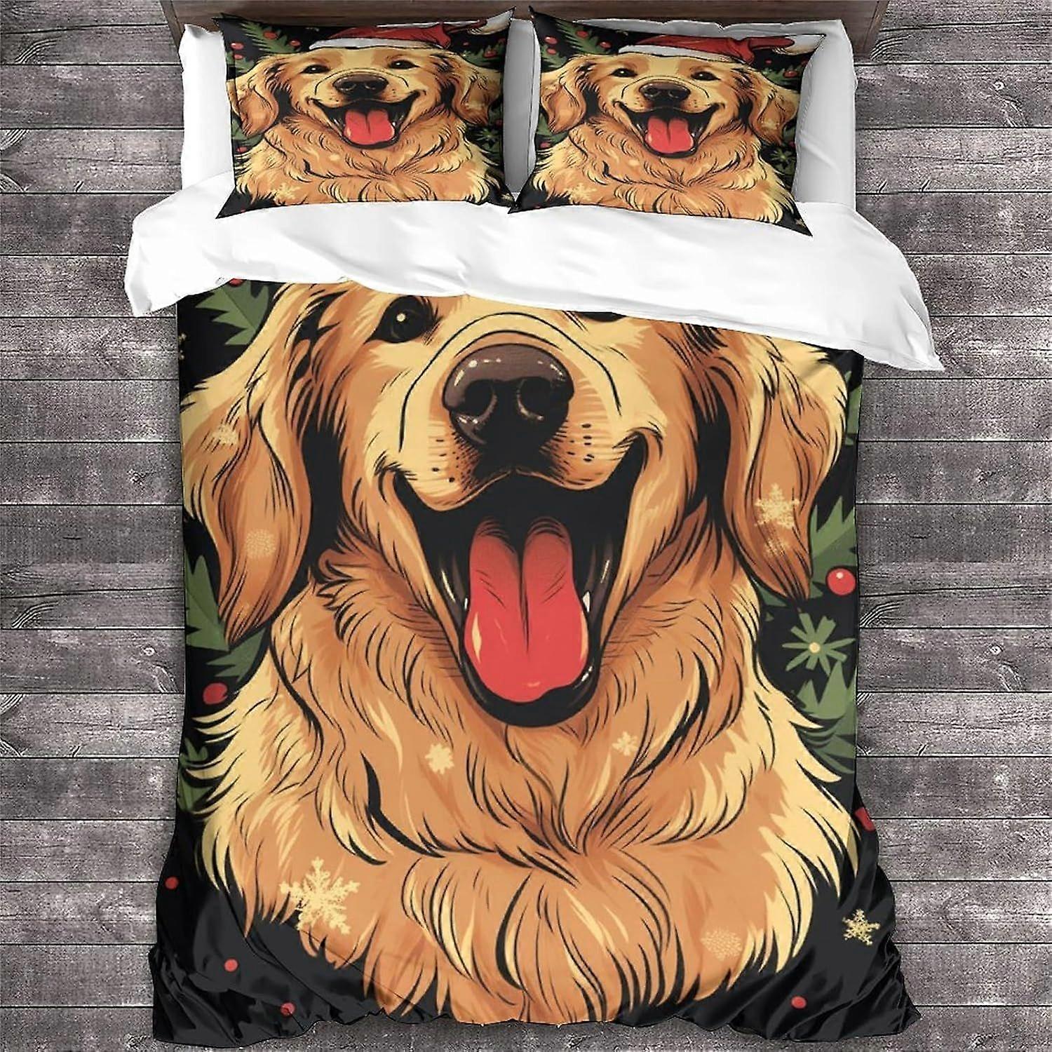 LikeEj Golden Retriever غطاء لحاف مجموعة فراش ستوكات ، غطاء لحاف عيد الميلاد طباعة ثلاثية الأبعاد &كيس وسادة مع إغلاق سحاب ، لحاف ناعم شتوي C