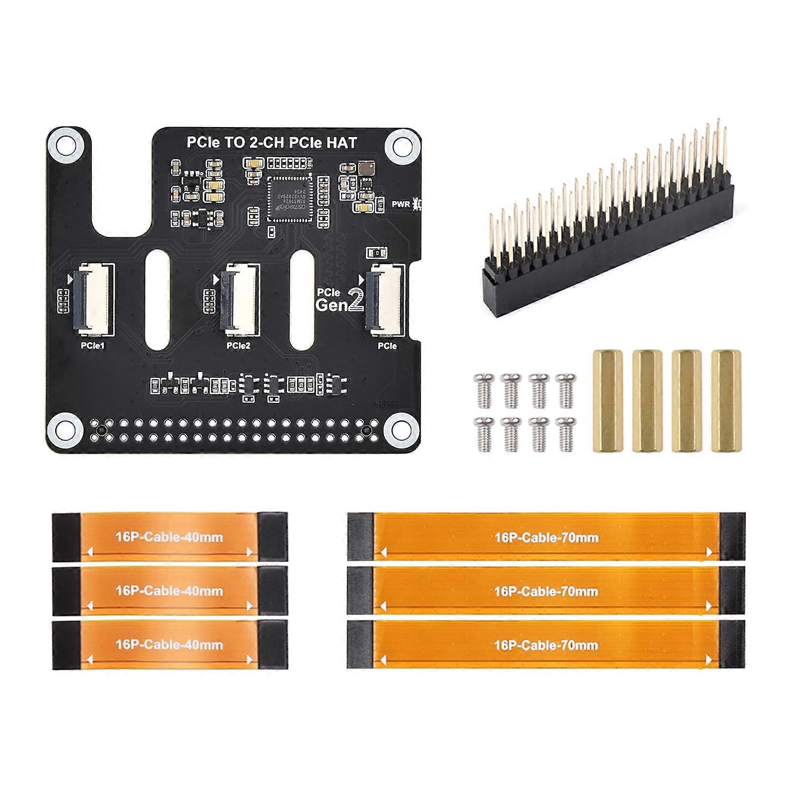 2CH Pcie HAT Board Pcie FFC Expansion Card Support Stackable Pcie HAT Module Extender Board 16PIN Cable Support Multicolor