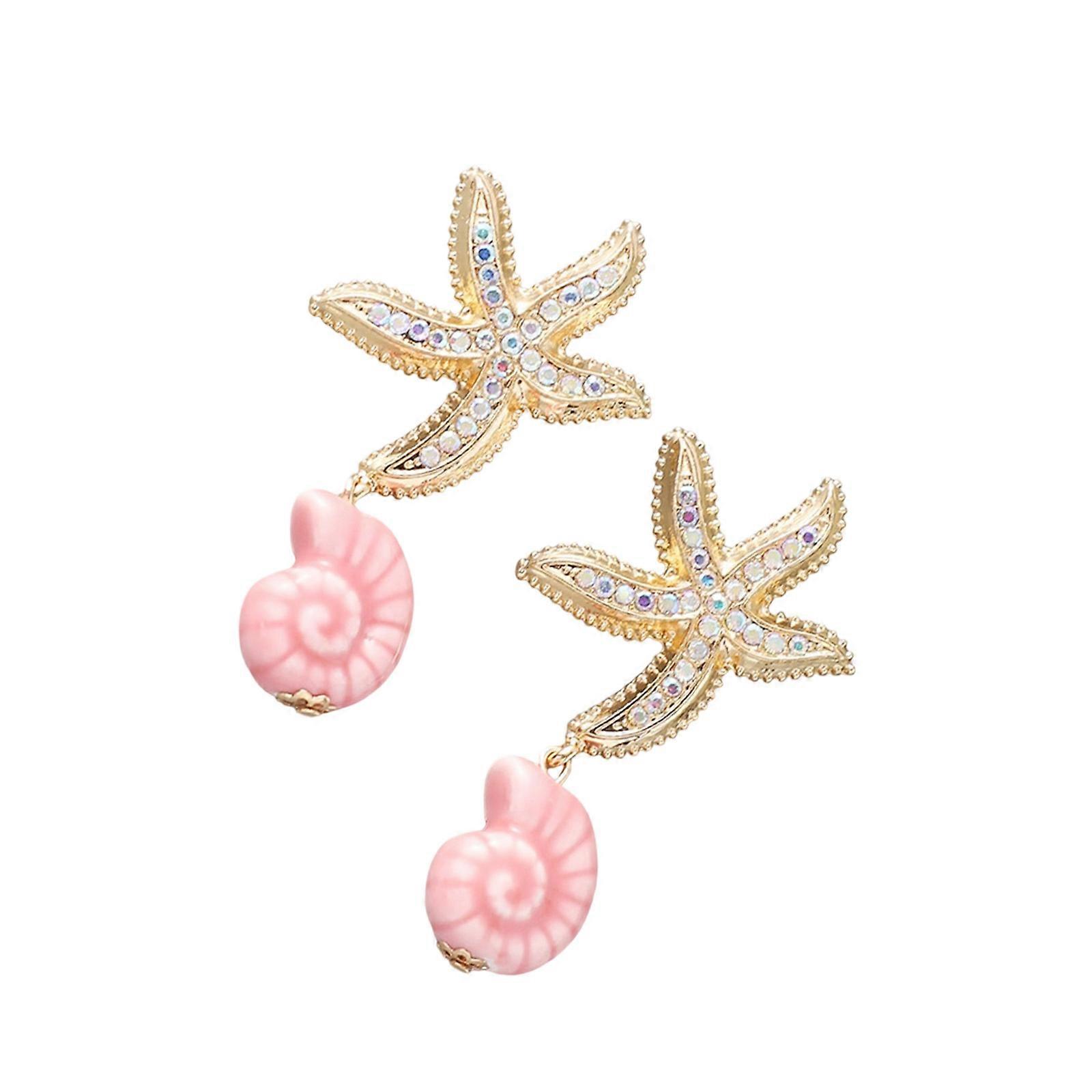 Comfortable Alloy Starfish Seashells Earrings Portable for Sensitive Ears  Pink