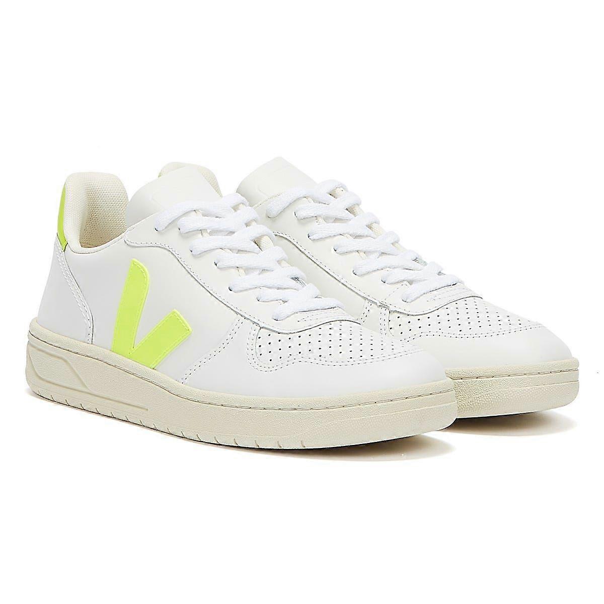 Veja V-10 Leather Womens Extra White / Jaune Fluo Trainers