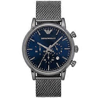 Emporio Armani Herrenuhr, Edelstahl, graues Mesh-Armband, blaues Zifferblatt, AR1979 Luigi