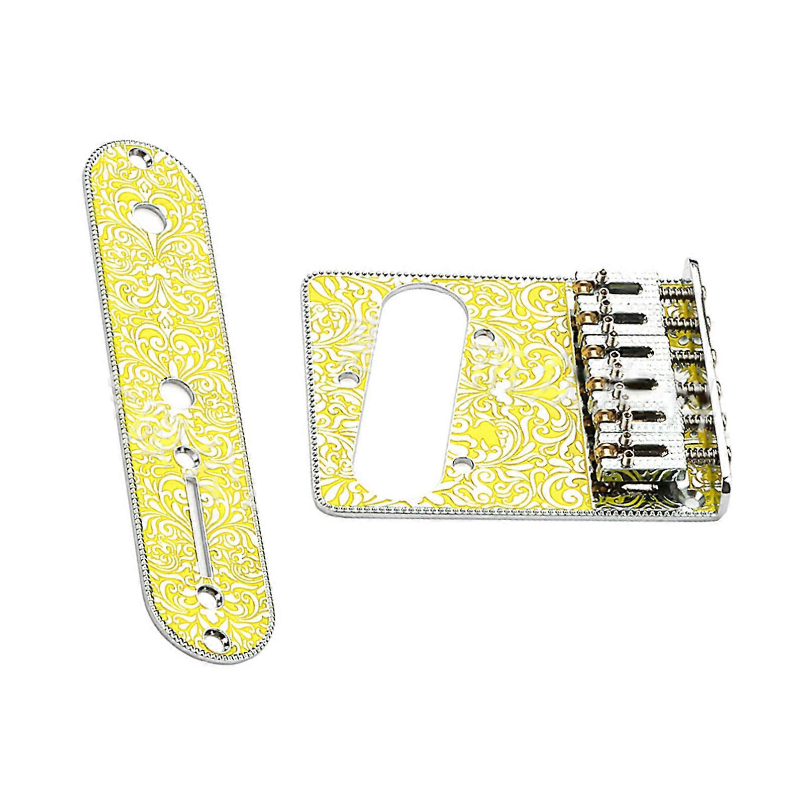 6 String Roller Saddle Bridge and Control Plate for Most Electric Guitar with Carving Pattern Strings Through Bridge Set Multicolor