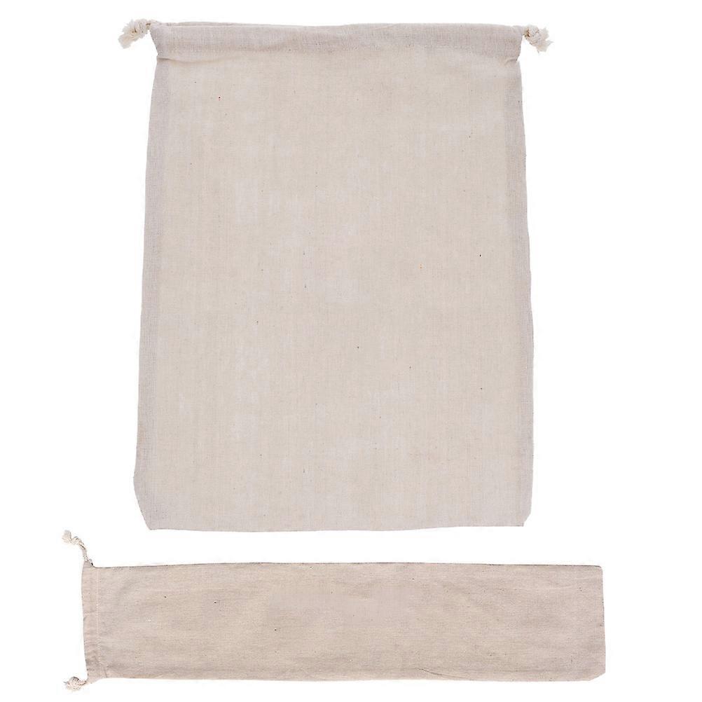 2pcs Reusable Baguettes Drawstring Bags Linen Bread Bags (Assorted Color)
