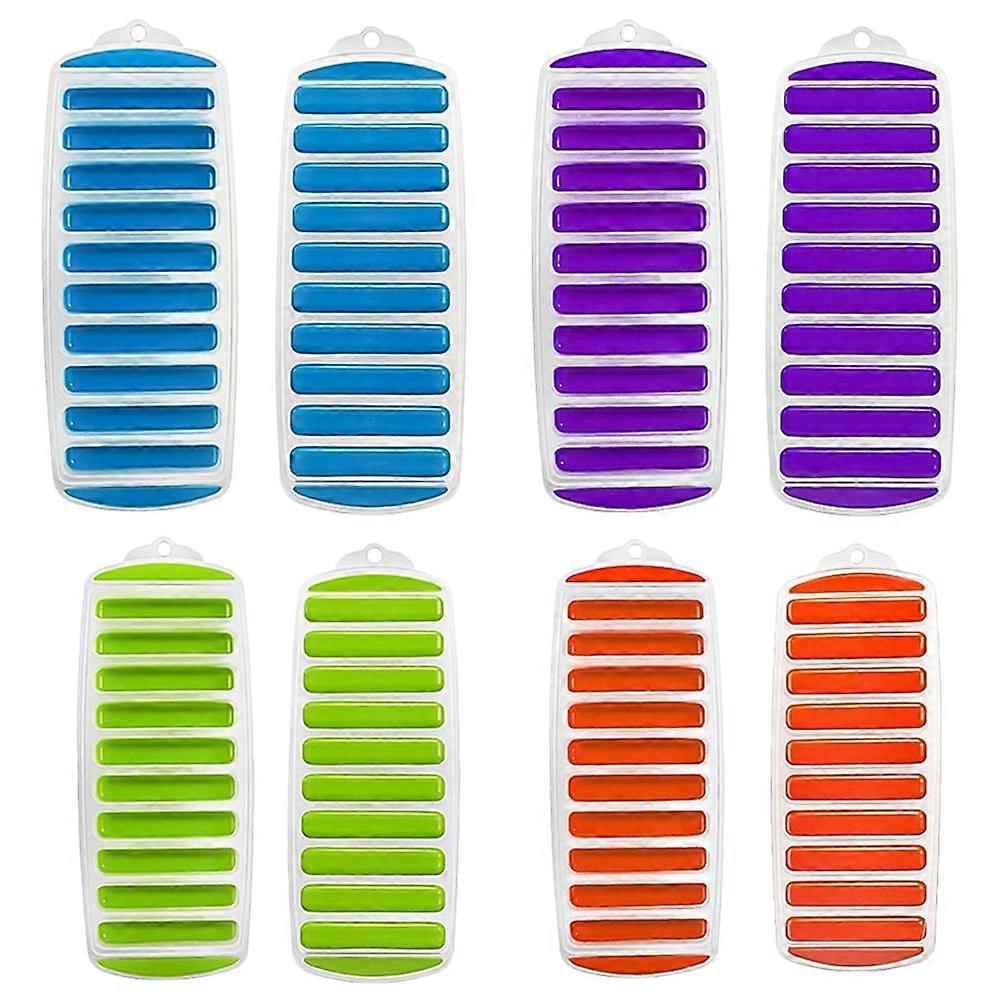 8Pcs 10-Hole Ice Cube Molds Compatible with Chocolate Bar, Ice Strip, Popsicle, Cake DIY Baking Tool – 4 Purple Green Trays + 4 Lids