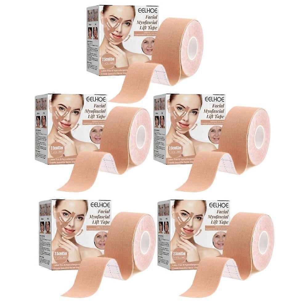 1-5rolls Face Lifting Patches Elastic Bandage For Firming Tightening - Breathable Anti-Sagging Adhesive Pads Achieve a V-shaped Chin 5m