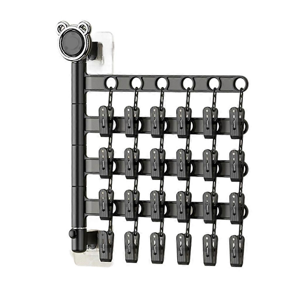Multi-Functional Drying Rack Socks Underwear Laundry Storage Multi-Clip Wall-Mounted Artifact Balcony Folding Rack B