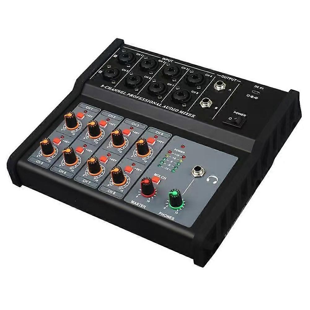 Multi-Function Mixing Console Digital 8 Channel Audio Mixer Stereo for Recording DJ Sound Mixers EU Plug Black