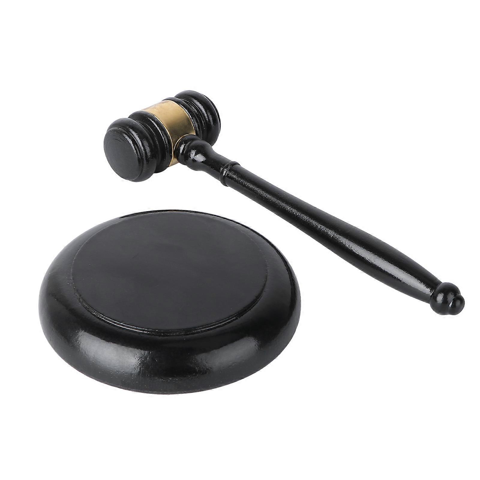 1Set Wooden Judge Gavel with Base Simple Durable Hammer Kids Role Play Toy Black