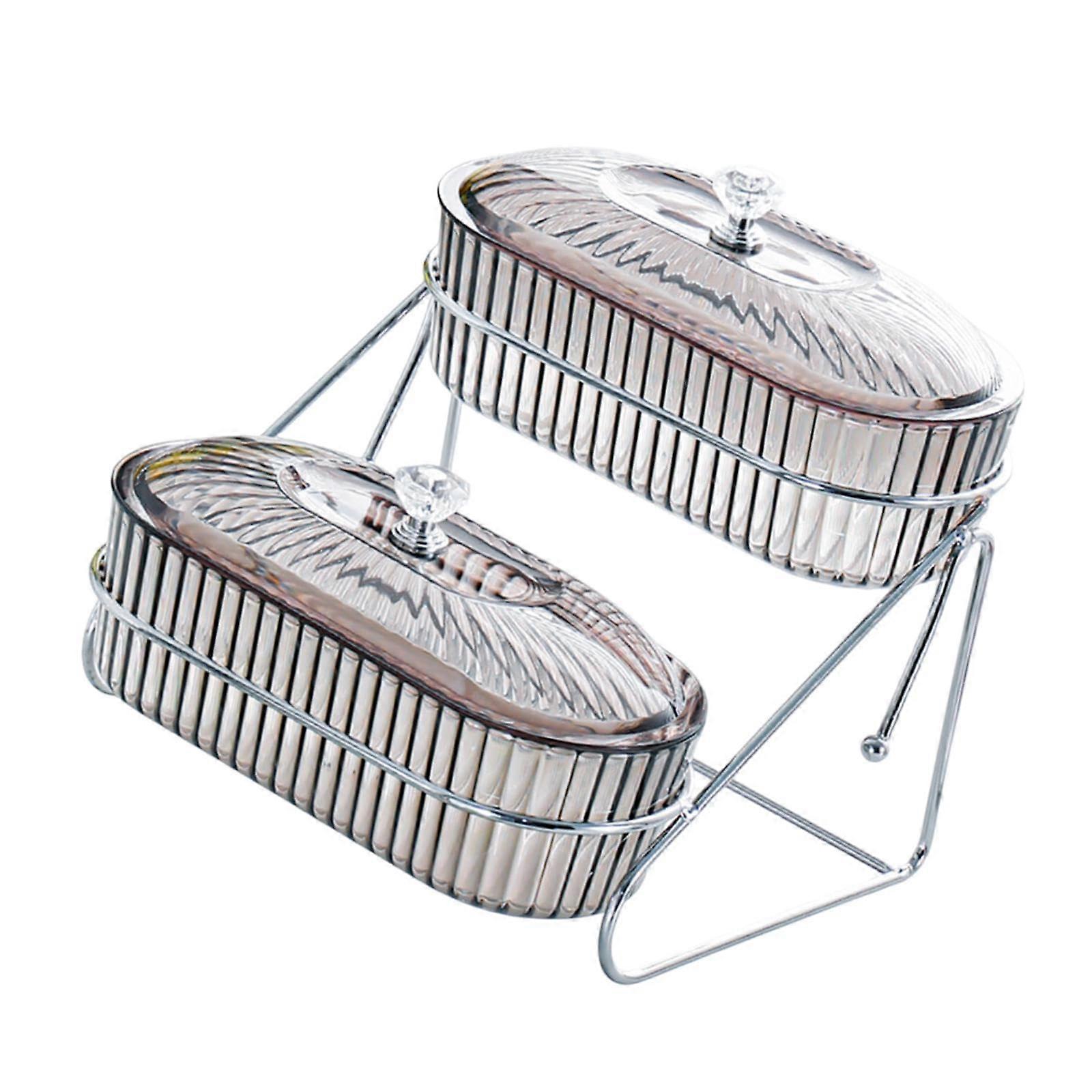 2 Tier Fruit Snack Tray with Dustproof Lid, Modern Countertop Display Stand, Gray