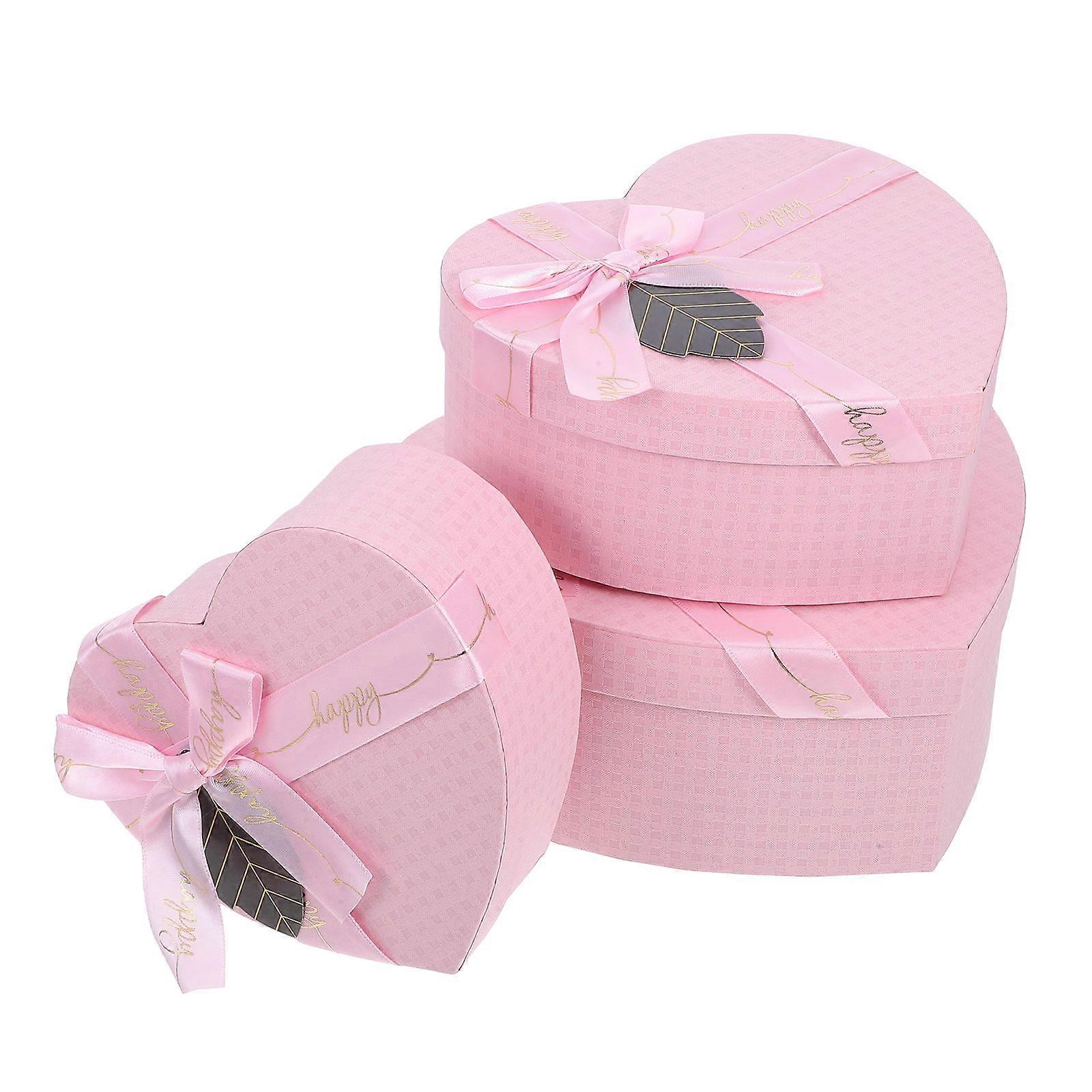 3Pcs Heart Shaped Gift Box for Gift Pink Paper Candy Present Boxes