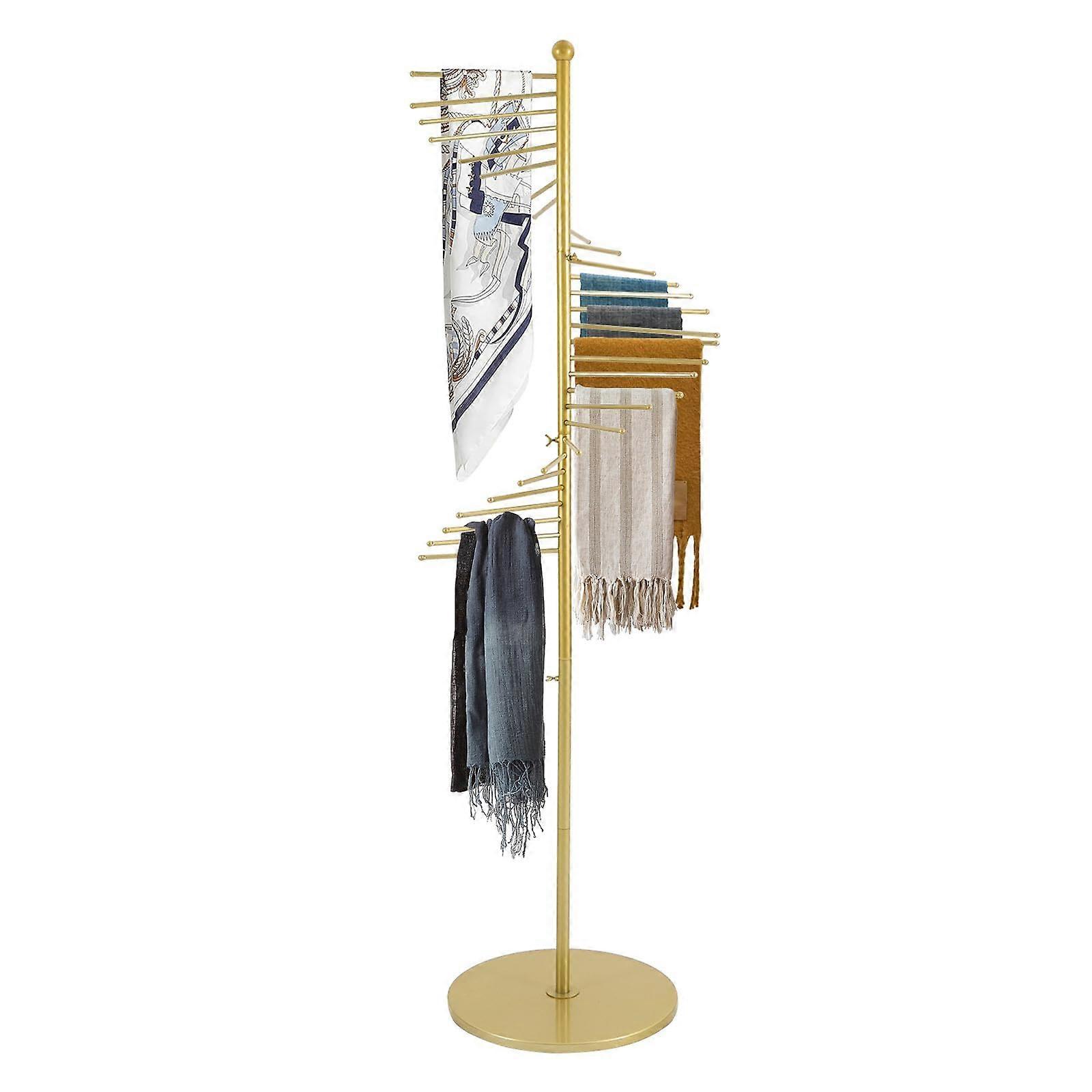 Scarf Organizer Spiral Rack, 67in Gold Metal Display Stand with 30 Rods for Store or Home