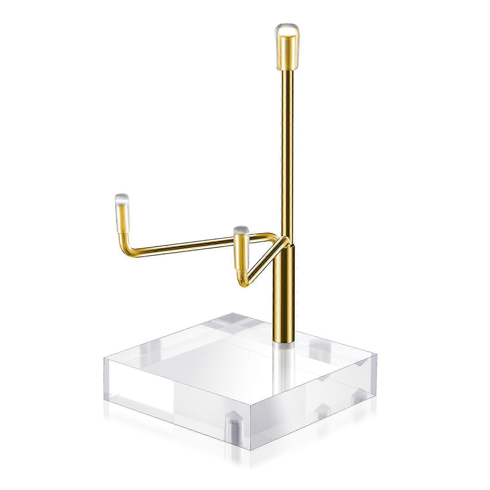 Adjustable Acrylic Display Stand with Gold Metal Arms for Rocks Geodes Books and Collectibles
