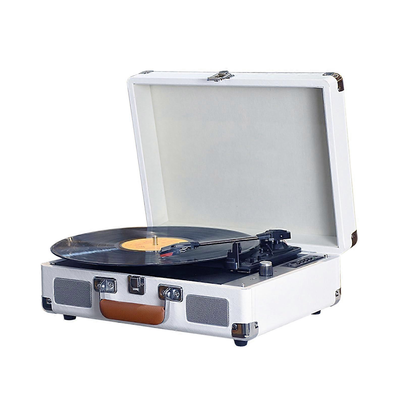 Vintage Bluetooth Record Player Turntable with Builtin Speakers USB Recording 3Speed White