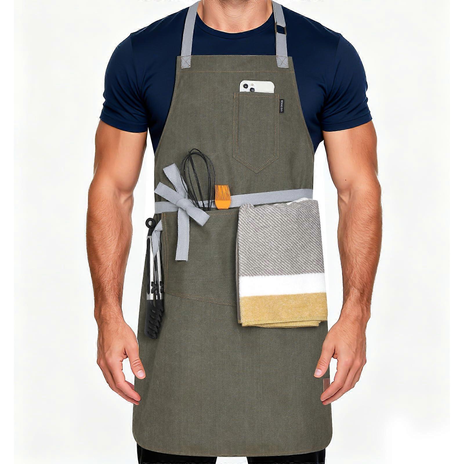 Kitchen Apron with Pockets Adjustable Neck Buckle ExtraLong Straps Durable for Cooking BBQ