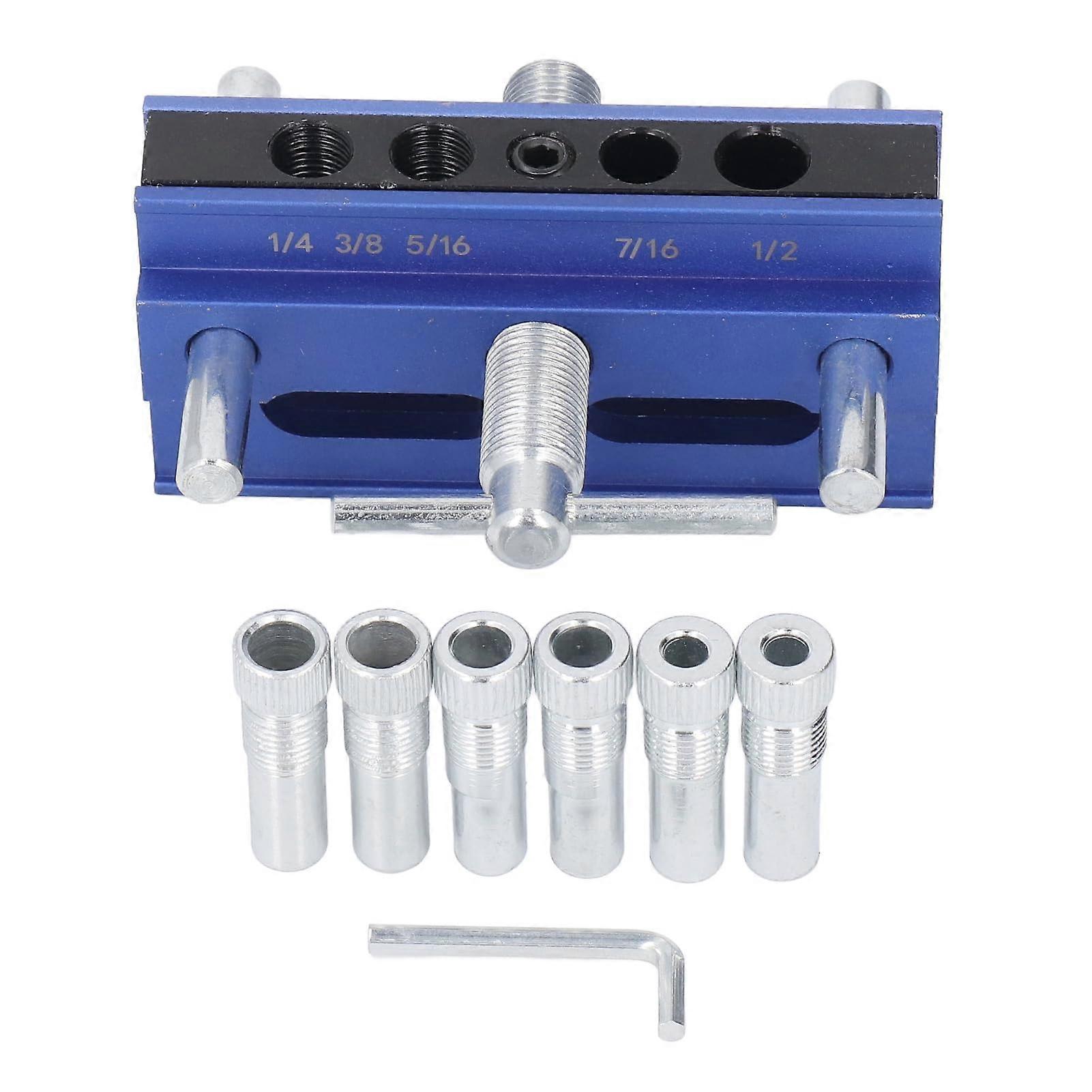 Self Centering Doweling Jig Kit with 6 Bushings, Adjustable Aluminum Alloy Woodworking Drill Guide for Precise Hole Alignment