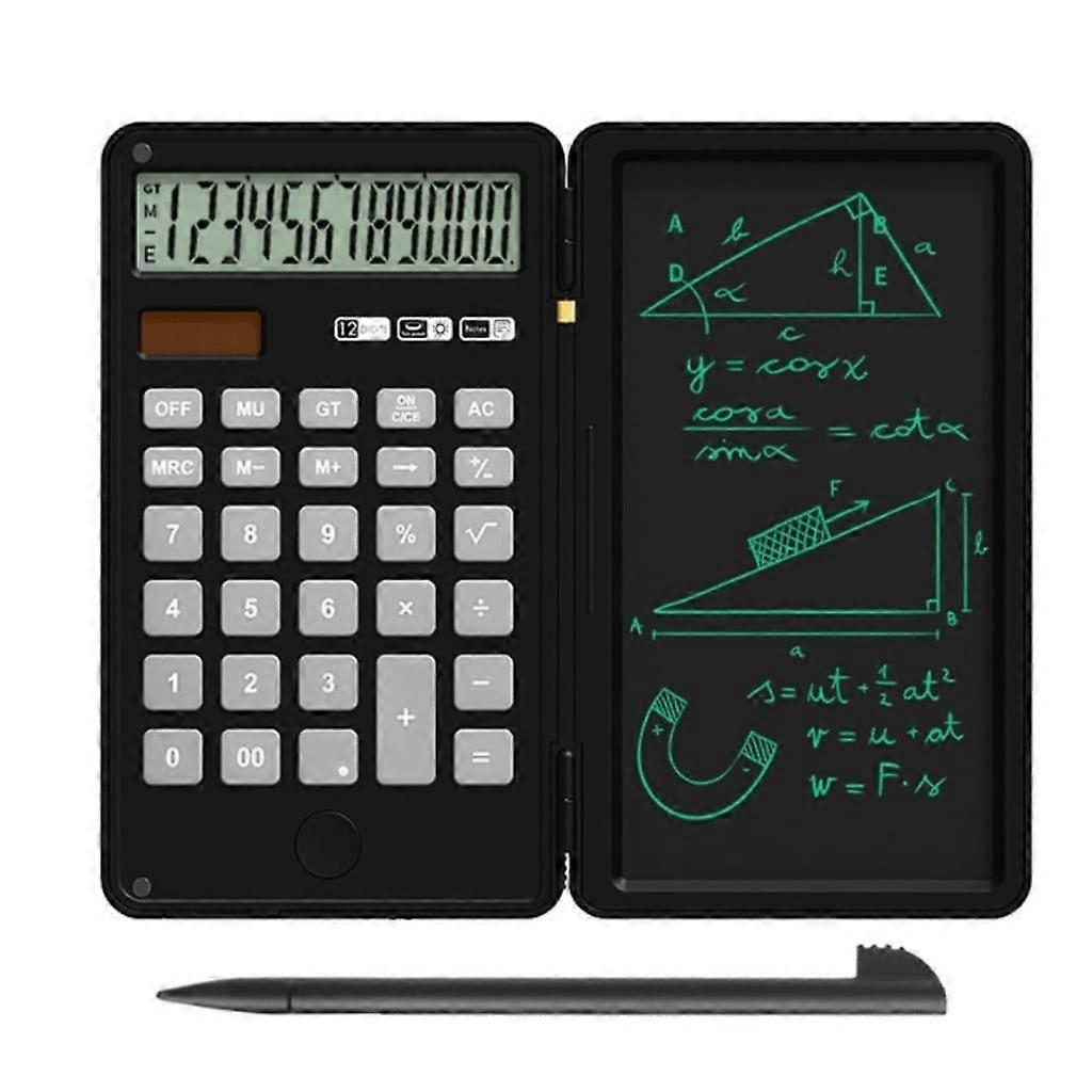 2 in 1 Desk Calculator with 12Digit Display and Reusable Writing Pad for Office and Home
