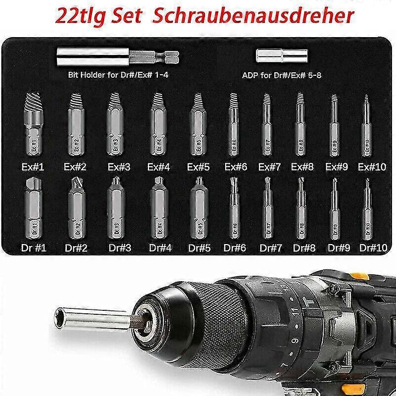 22-piece set screws left-handed extractor set extractor tool screw extractor