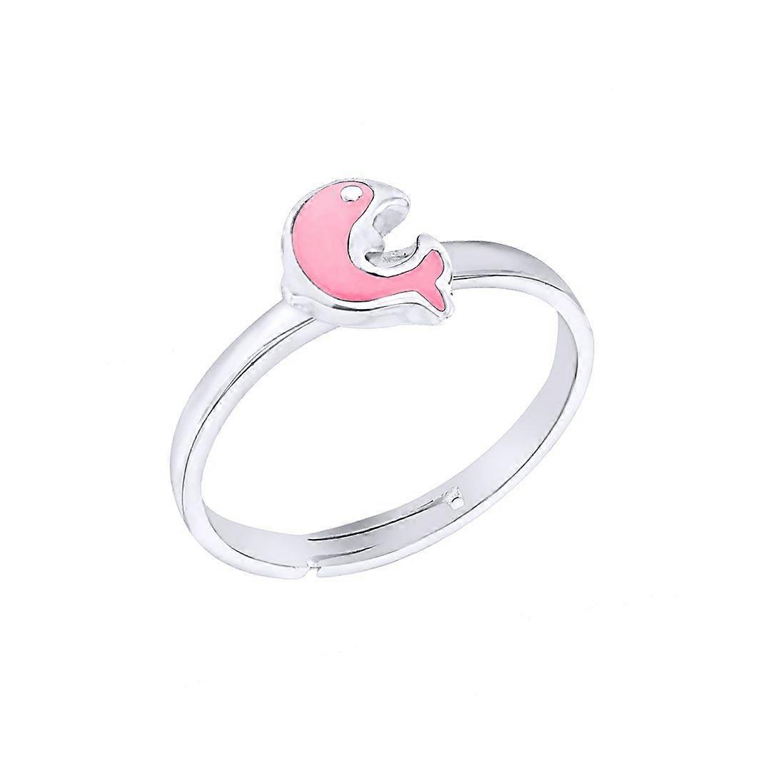 Jewelco London Solid Sterling Silver Baby Pink Enamel Dolphin Expanding Ring, Sizes H-T
