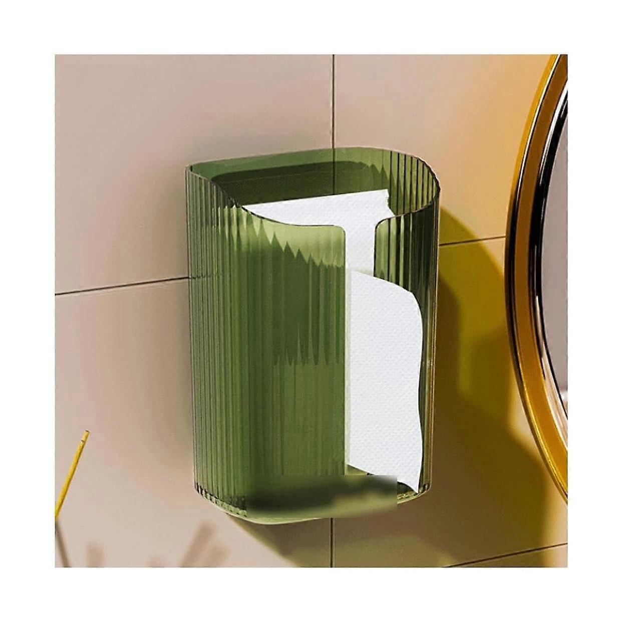 Wall Mounted Tissue Holder Plastic Bathroom Tissue Dispenser Space Saving Adhesive Transparent Green