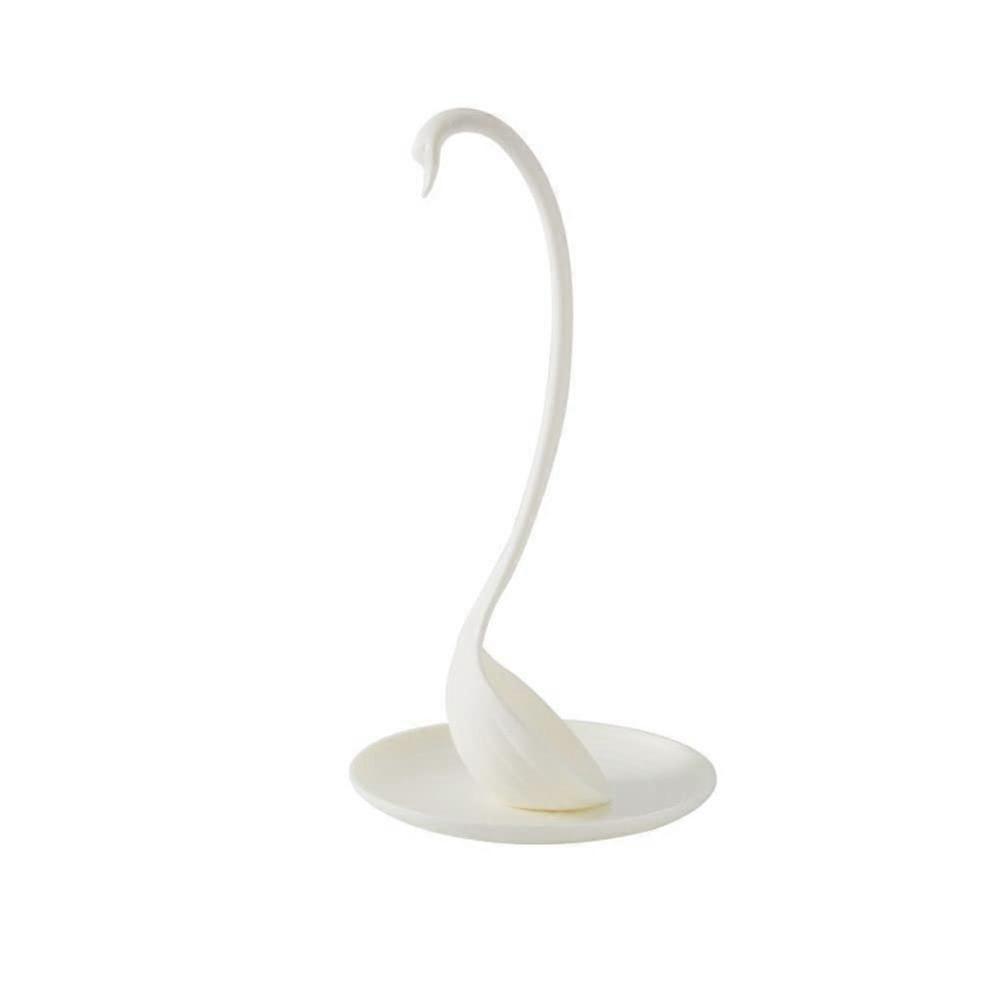 Swan Ladle with Tray Elegant Long Handle Soup Serving Spoon for Kitchen White