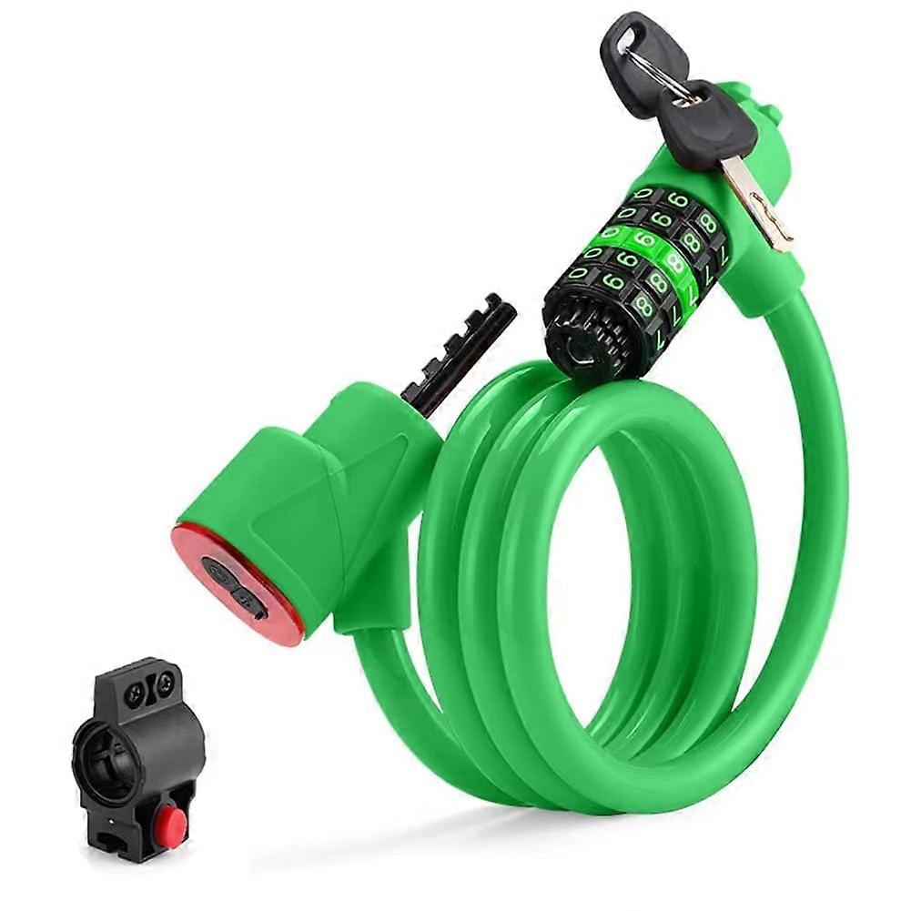 Bike Lock with 5Digit Security Code, Steel Cable, Rear Light, AntiTheft for Road Bicycles Green
