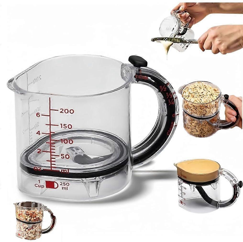 4in1 Adjustable Measuring Cup for Baking and Cooking with PushUp Dispensing System for Liquids and Solids