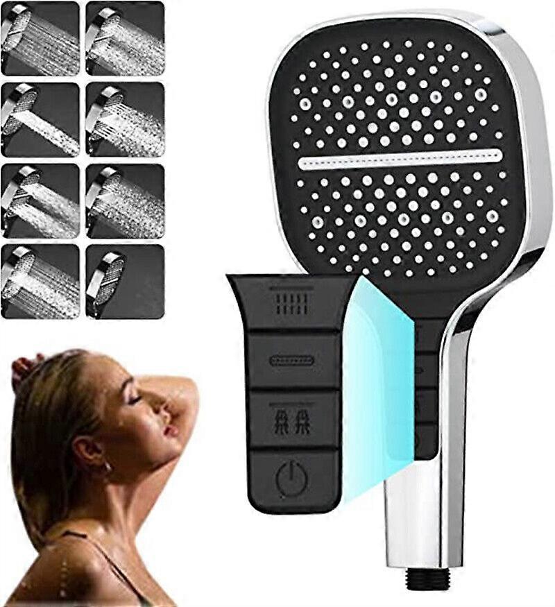 8-Speed Oversized Panel Pressurized Shower Head, High Pressure Water Saving