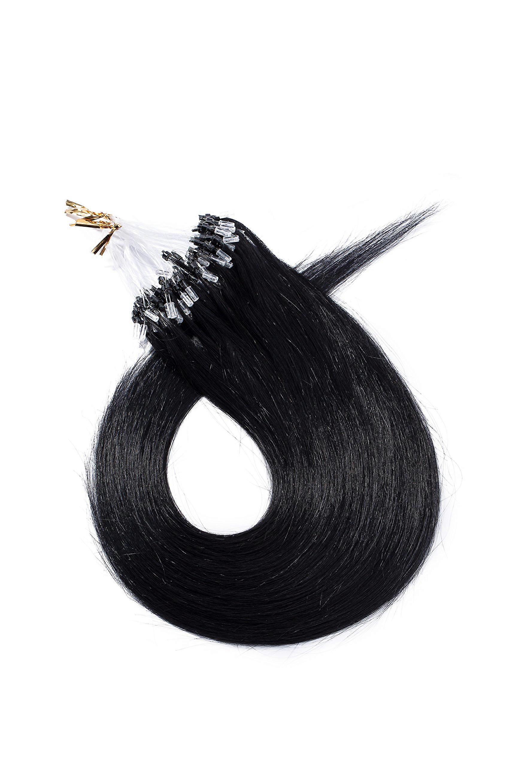 Micro Loop Human Hair Extensions 24 Inch 100 Strands Dark Black Seamless Natural Appearance