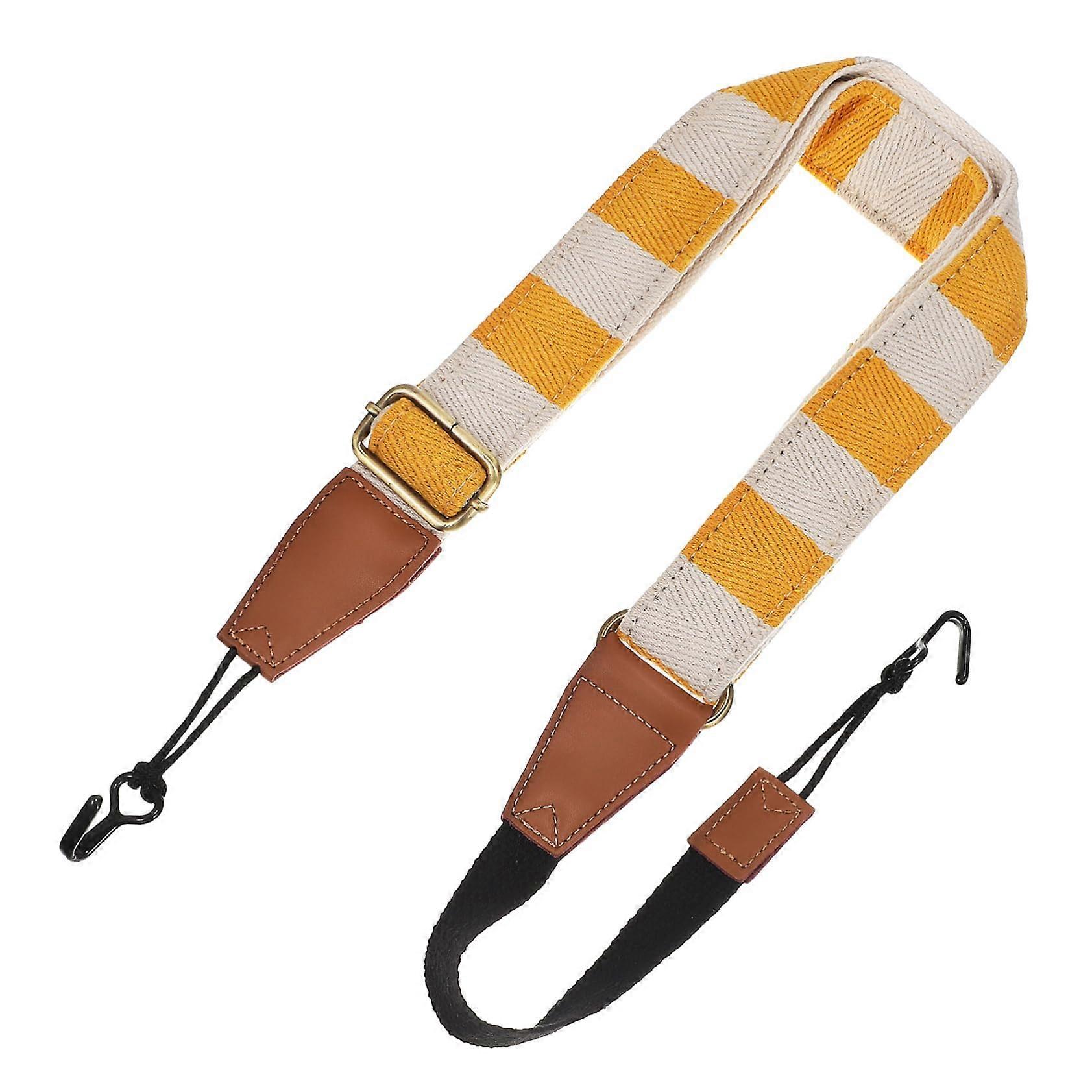 Adjustable Ukulele Strap with NoDrill JHook, Orange Yellow Plaid, Comfortable Neck Support