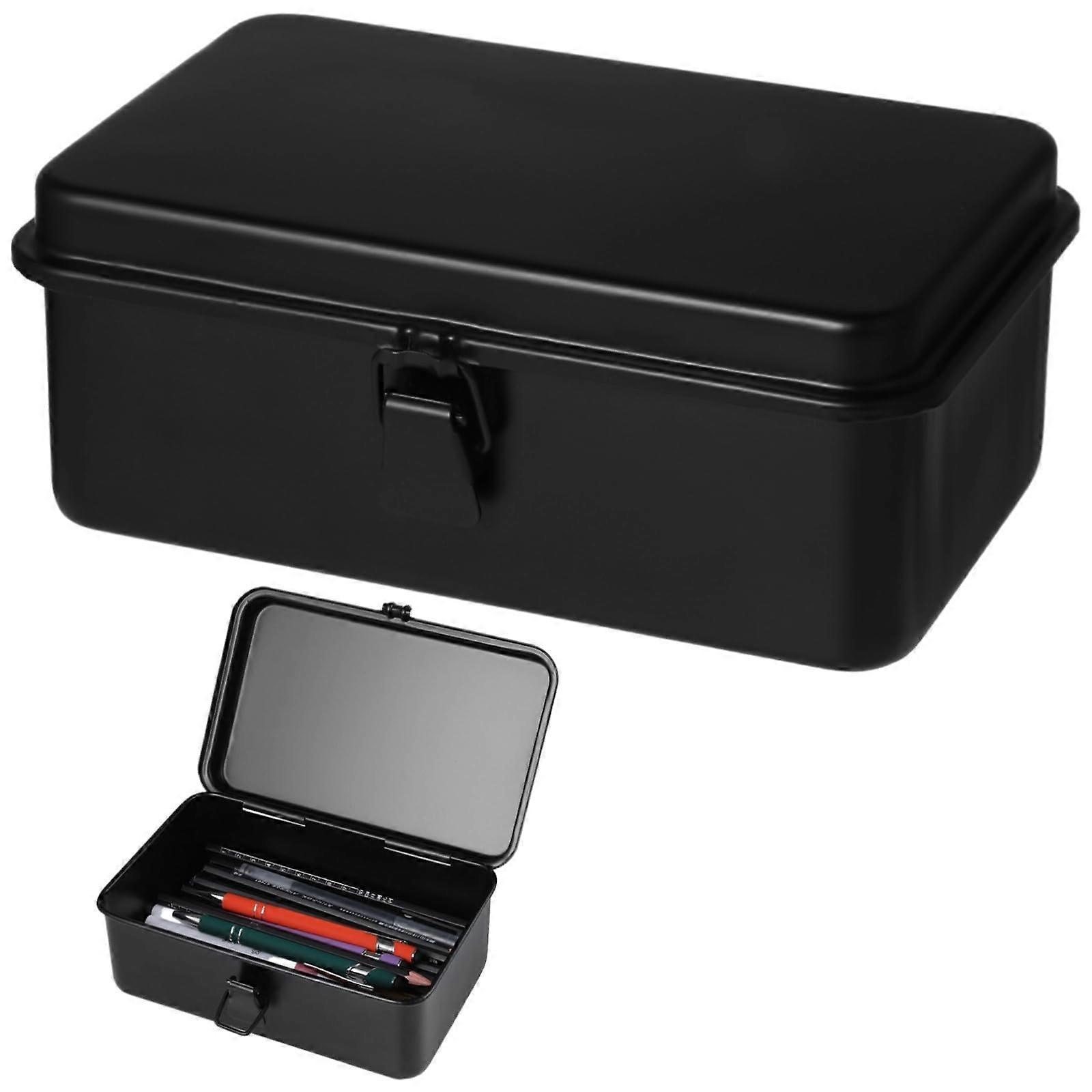 Metal Storage Box with Hinged Lid, Durable Steel Organizer for Office, Workshop and Tools