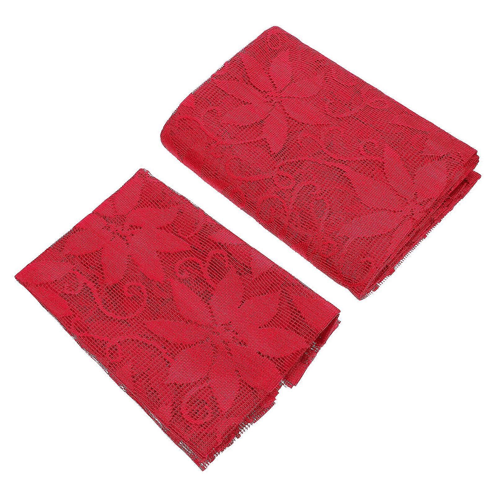 Table Cover Lace Tablecloth Table Decor Bridal Shower Red Rectangular Decorative 2Pcs