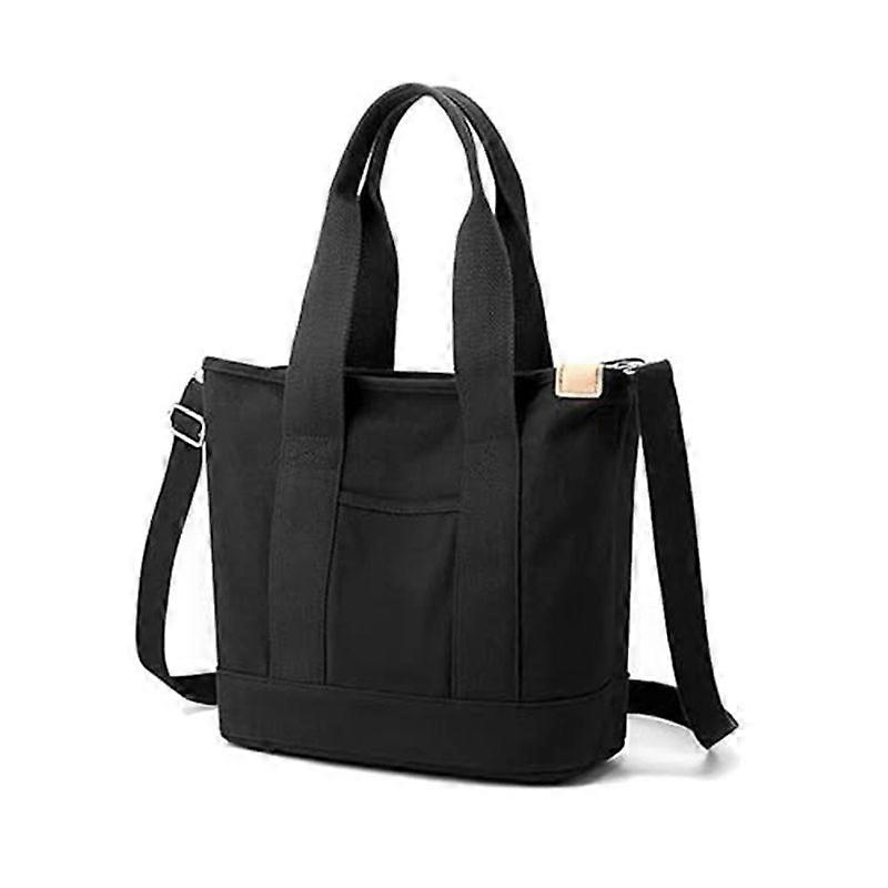 Multi-Pocket Tote Bag with Zipper,Black