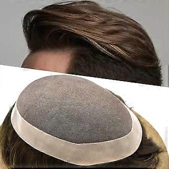 Men's Hair System with Invisible Lace Hairline, Indian Remy Human Hair Toupee 6x9 #4 Medium Brown