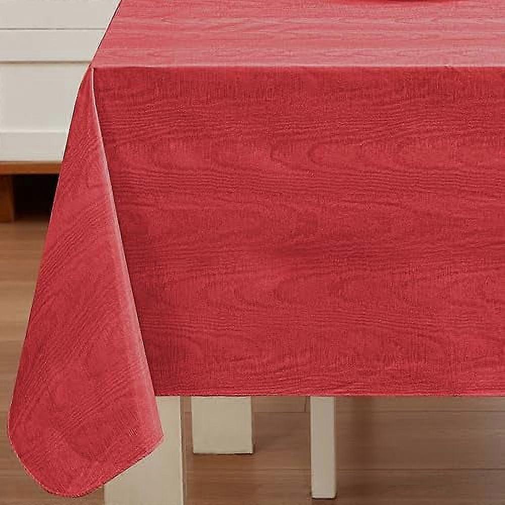 Red Moire Wavy Solid 70 inch Round Vinyl Dining Tablecloth with Flannel Backing