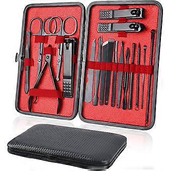 18-teiliges Nagel- und Pflege-Set, Edelstahl-Werkzeuge mit Etui für Gesichtspflege und Augenbrauen.