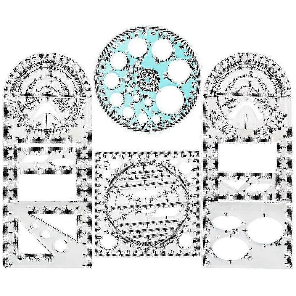 4 Pcs Multifunctional Geometric Ruler Drawing Tools Plastic Ruler Set Mathematics Measuring Drawing