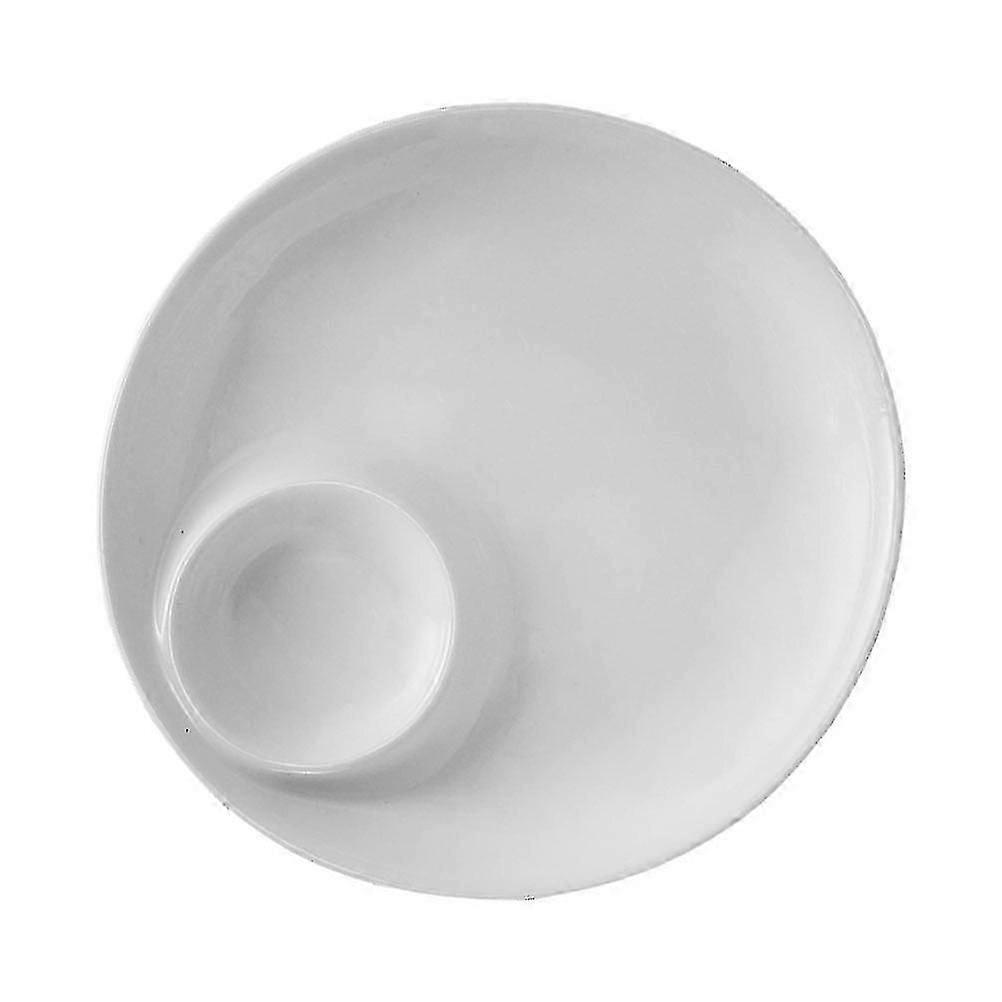 White Ceramic Multi-Functional Food Serving Plate with Small Saucer