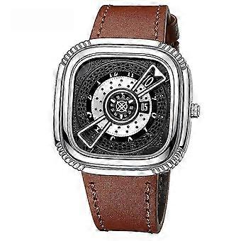OFNS Square Face Leather Strap Watch - Premium Metal Case, Unique Dial Design, Date Display for Men's Fashion