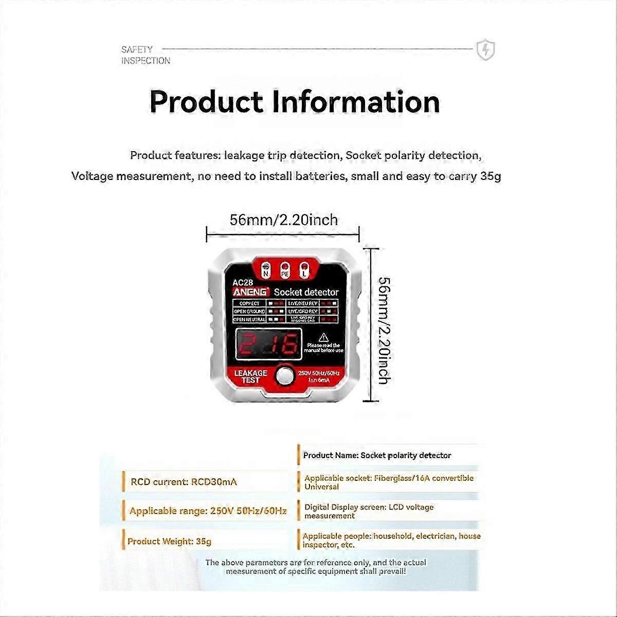AC28 Socket Tester with LCD Display - for EU Outlets, B EU PLUG