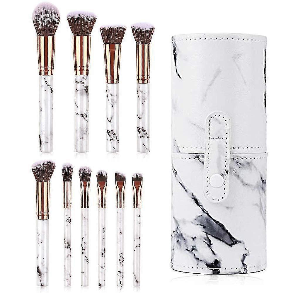 Make Up Brush Sets, 10 Pieces Marble Make Up Brushes, With Pu Leather Makeup