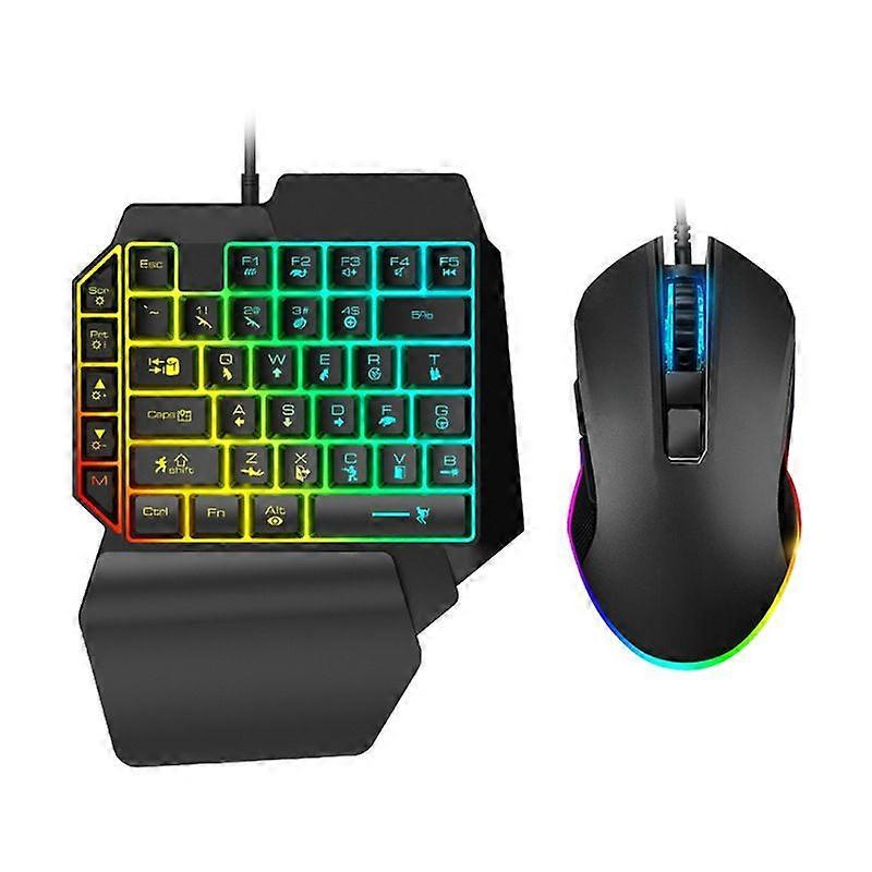 2Pcs/Set T1 Ergonomic Design One Hand USB Interface Wired Computer Keyboard Mouse Computer Accessory