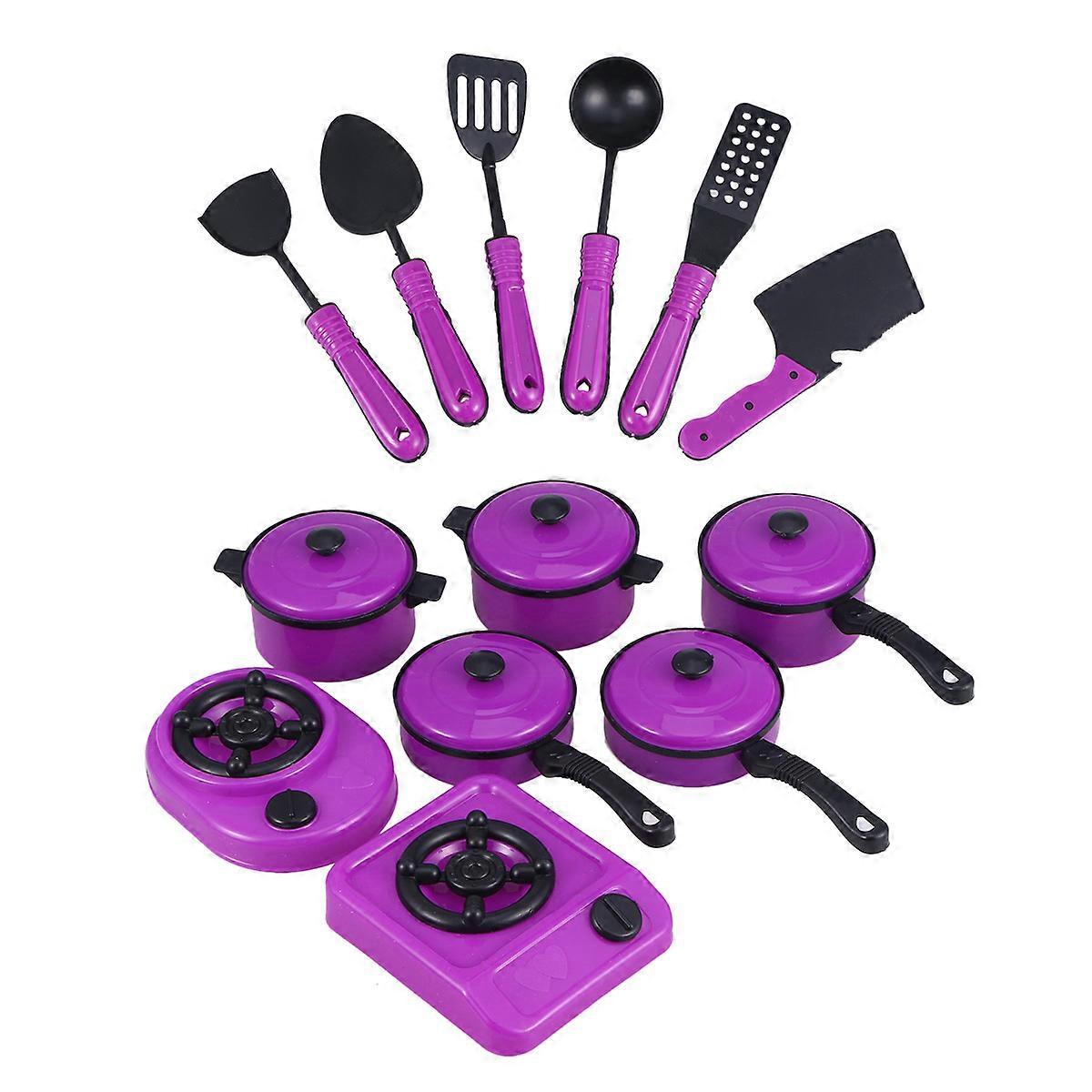 Simulation Kitchen Toy Purple Tableware Set for Kids Playing 13Pcs Kitchenware