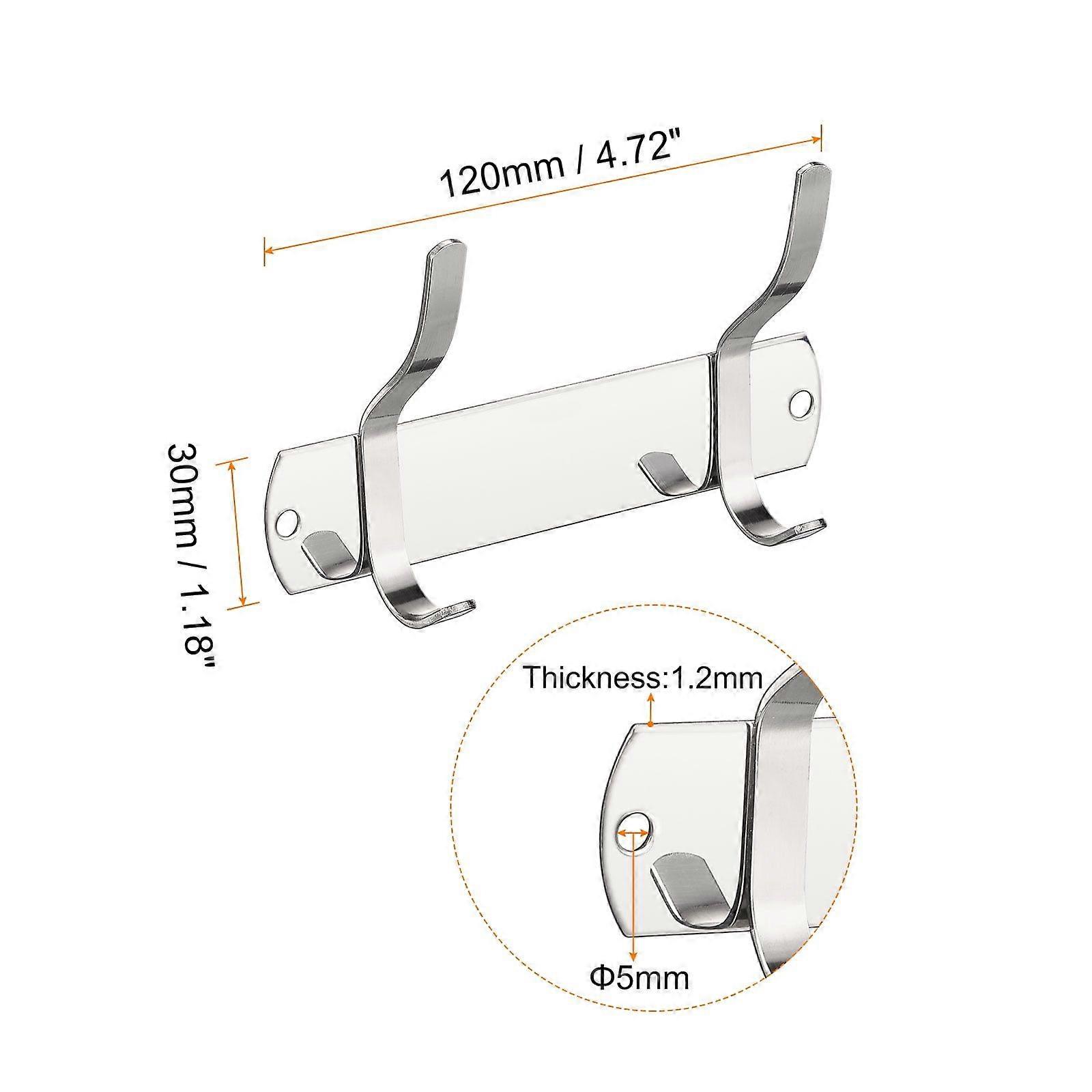 2Pack Silver Wall Mounted with 2 Hooks Coat Hook Rack Wall Hanger