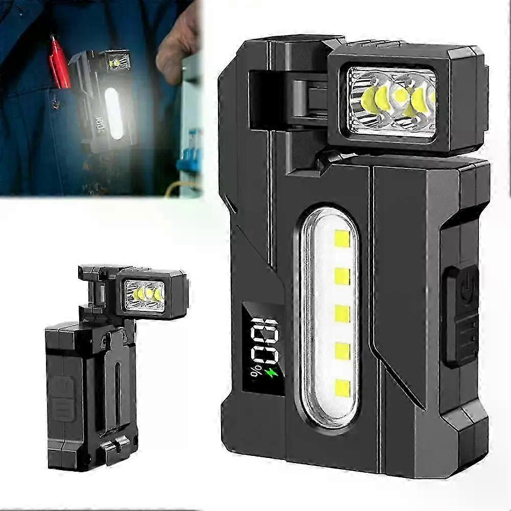Portable mini flashlight, adjustable angle, USB rechargeable, multi-functional flashlight, outdoor red and blue warning work light.
